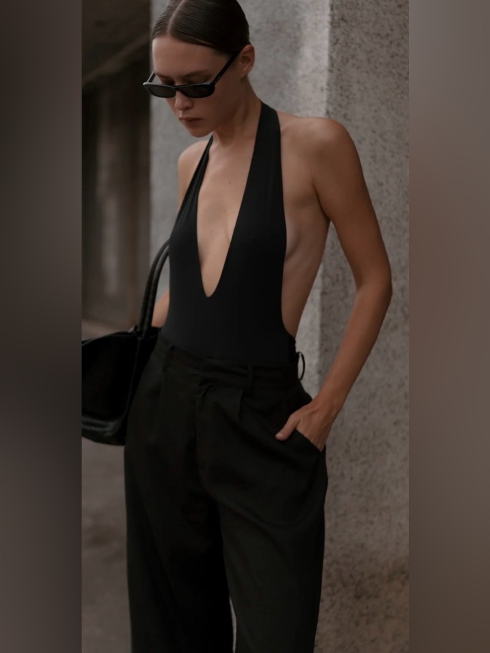 Myra Swim NWT Plunging Halter One-Piece Swimsuit in Black